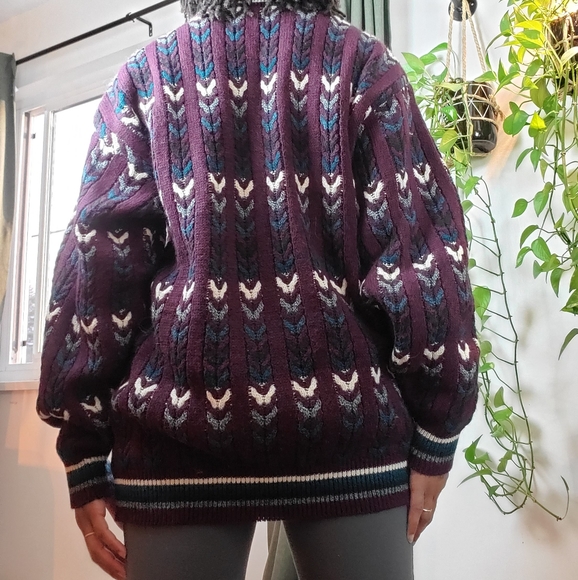 VINTAGE | Jantzen Crewneck Multicolour Cable Knit Pullover Sweater (Size L) - Picture 6 of 13